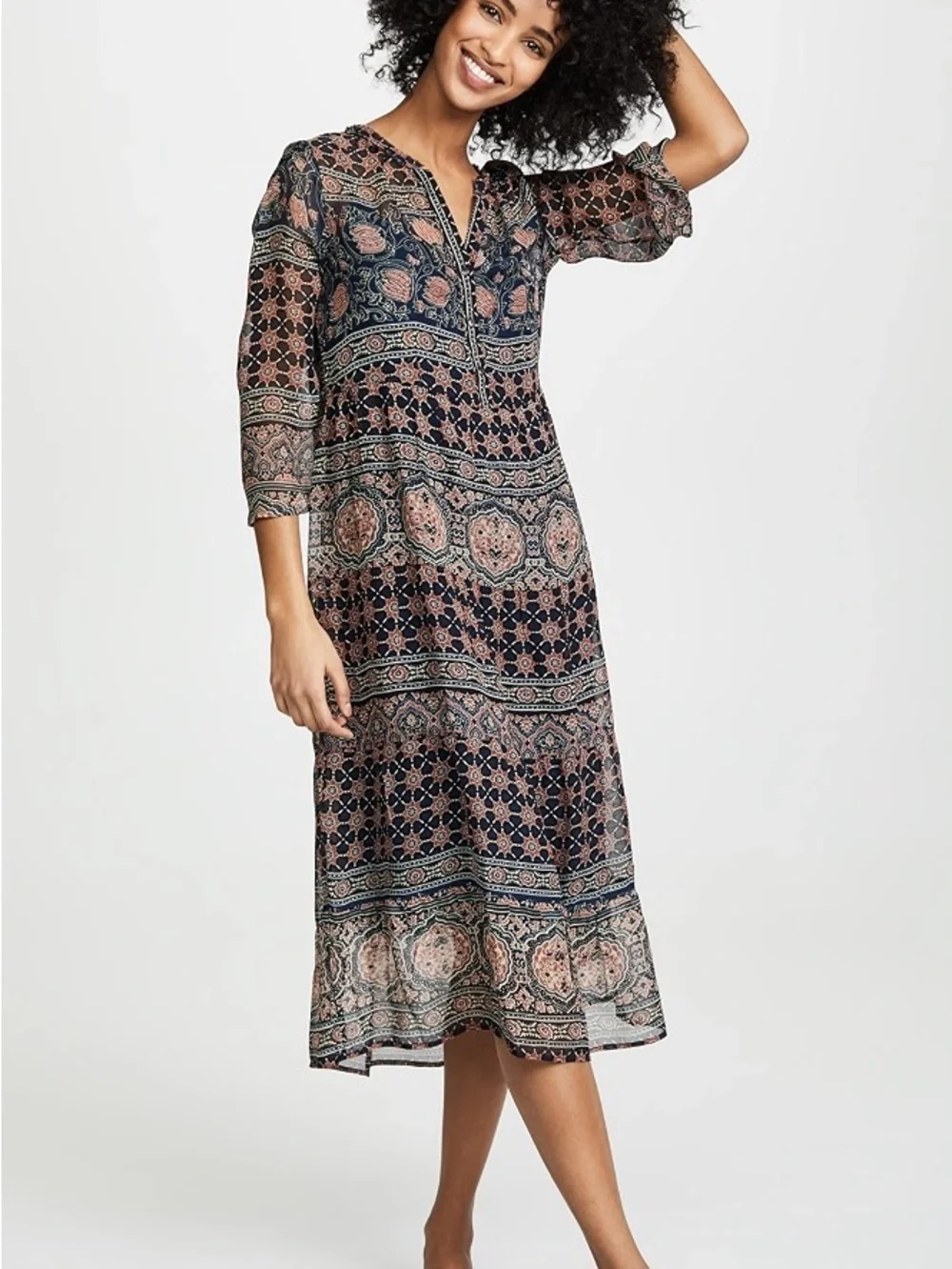 Velvet Zendaya Navy Dusty Rose Boho Floral Paisley Tunic bohemian sheer